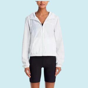 AQUA Athletic Jacket Women's Small White Cropped Windbreaker Hooded Zip $98 NWT